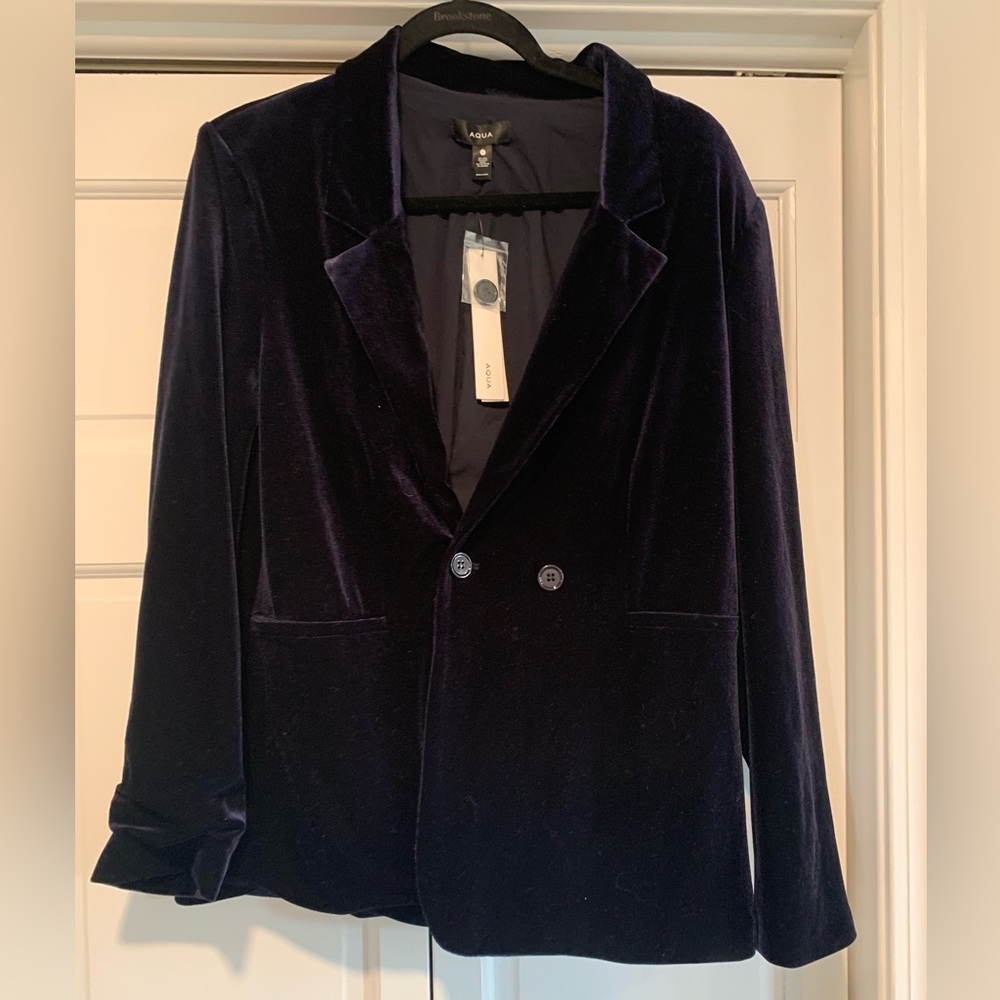Aqua navy blue velvet blazer